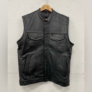 Vintage Zony Black Leather Biker Vest, Size L (See measurements)